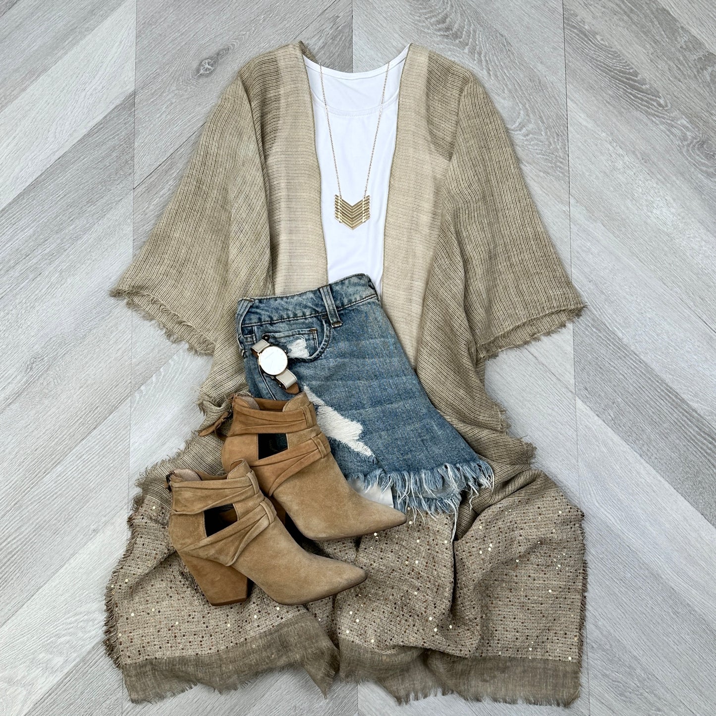 Sequin Frayed Edge Kimono