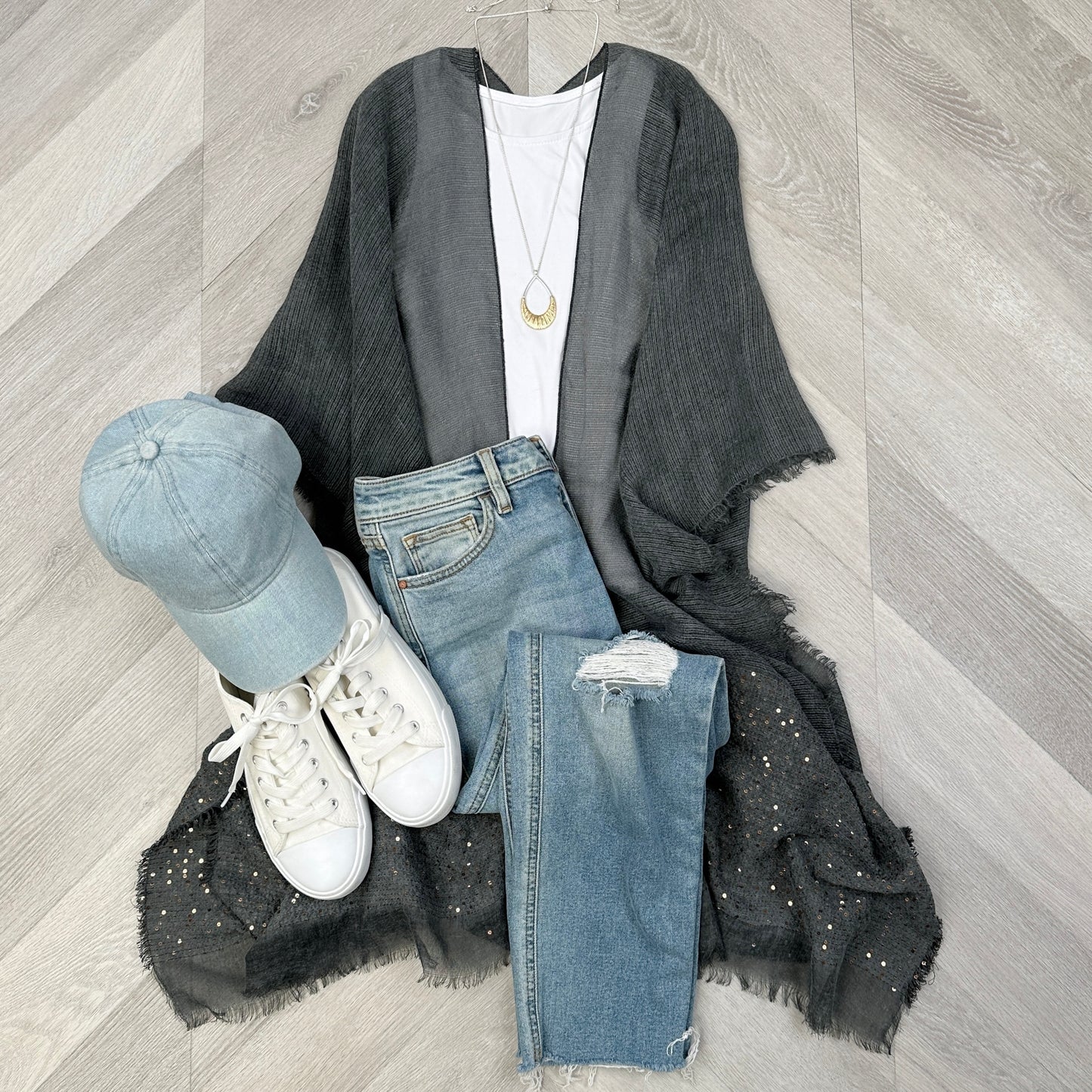 Sequin Frayed Edge Kimono