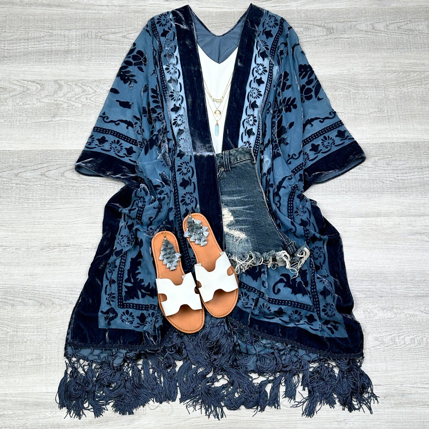 Velvet Mesh Boho Kimono
