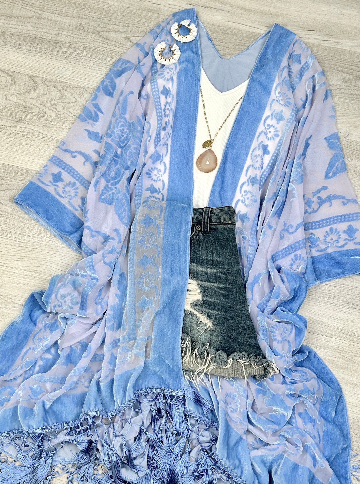 Velvet Mesh Boho Kimono