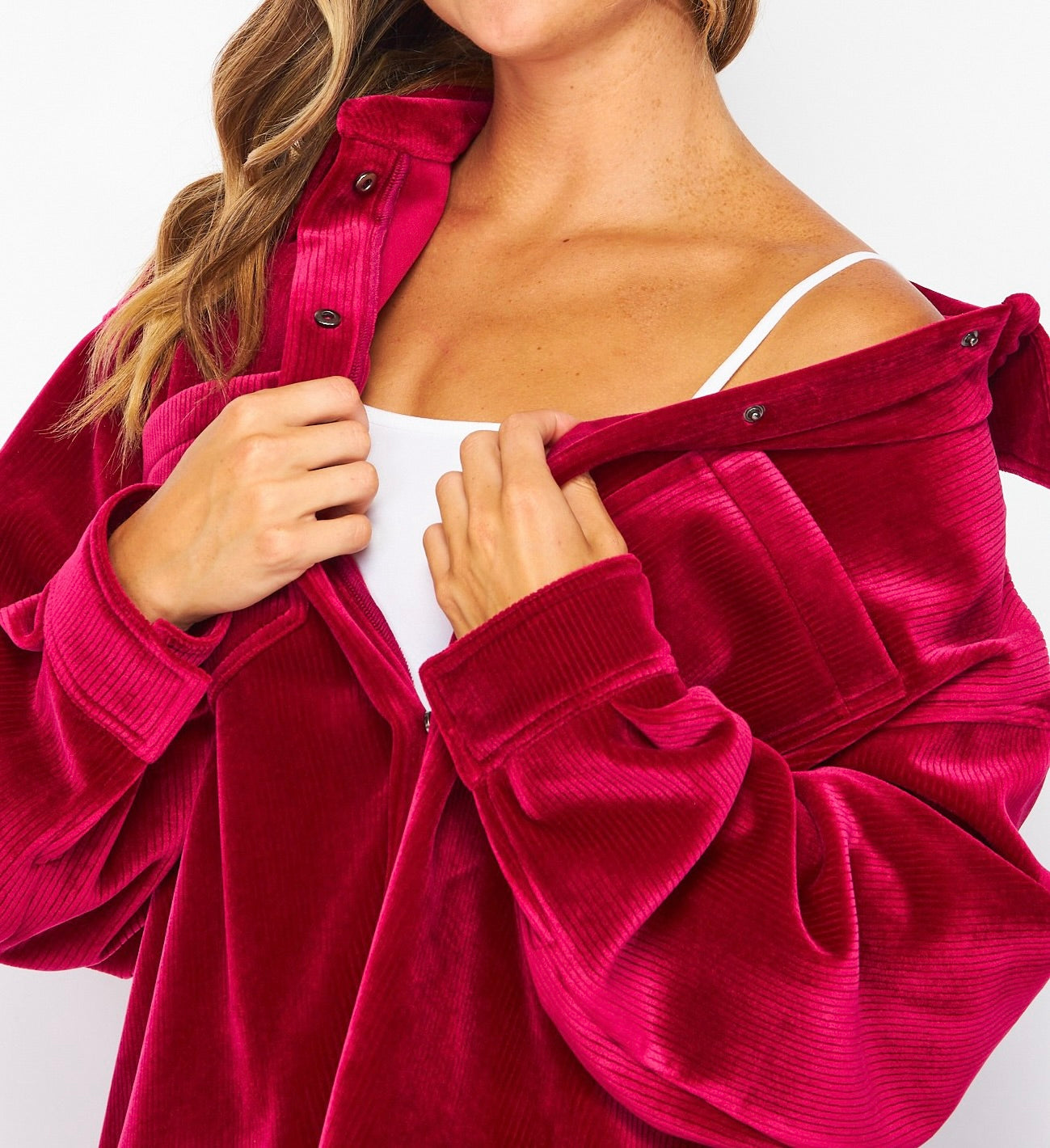 Ribbed Oversized Velour Shirt Jacket