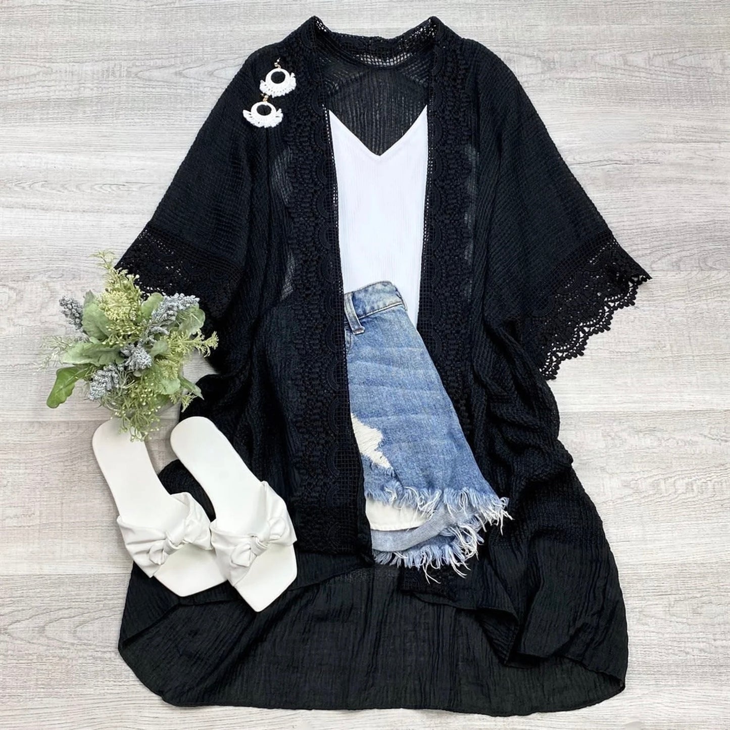 Scallop lace Trim Kimono