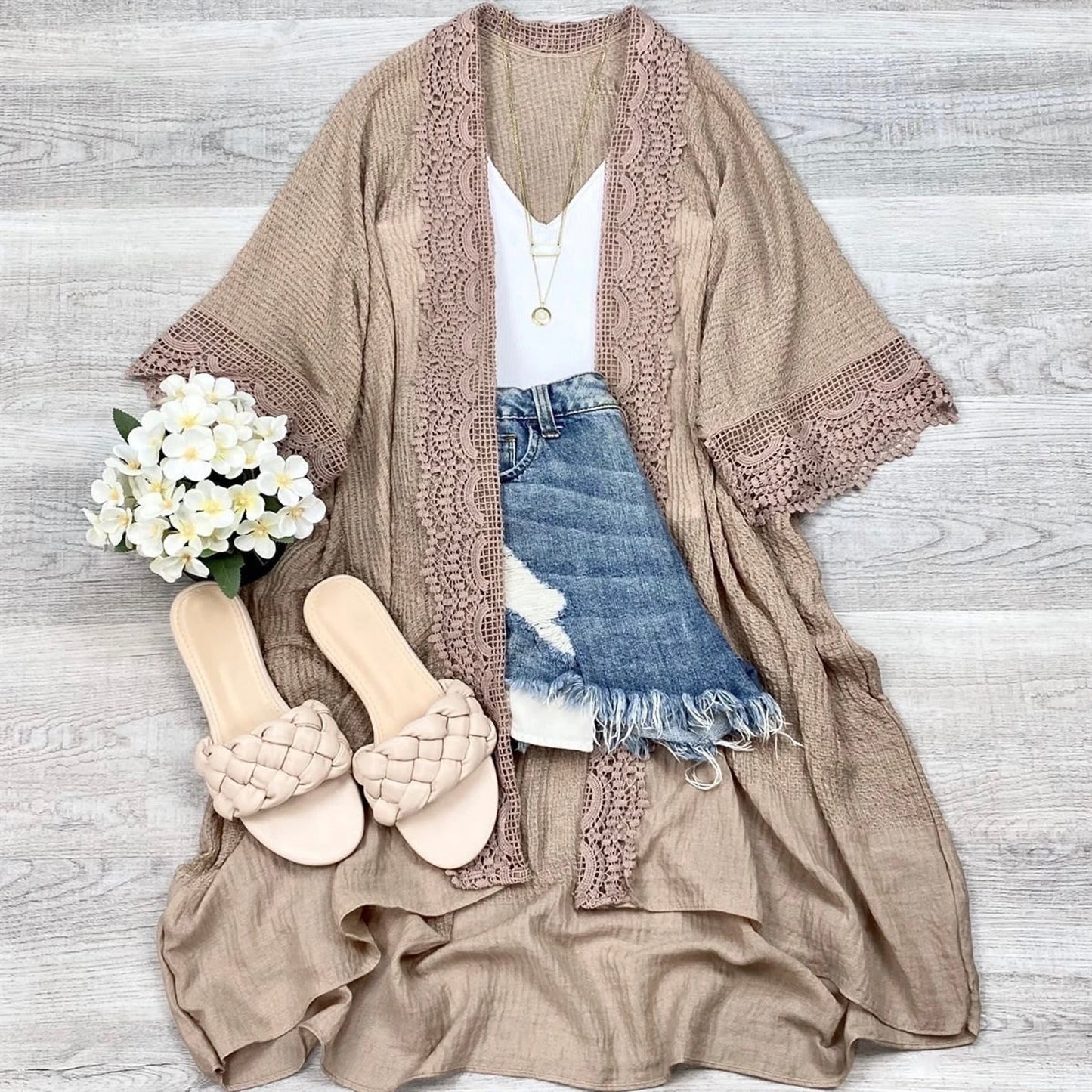 Scallop lace Trim Kimono