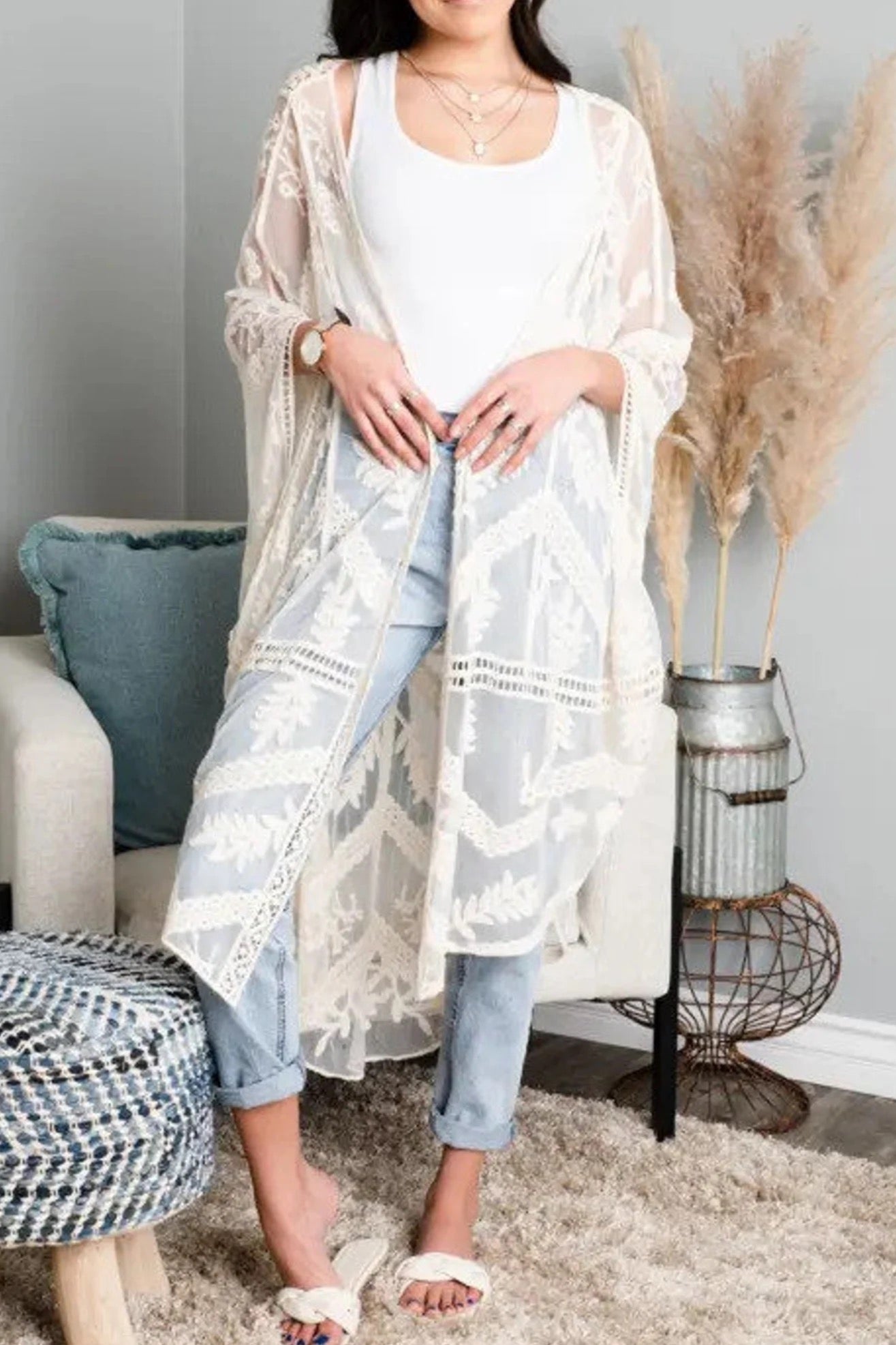 Emily Embroidered Mesh Kimono