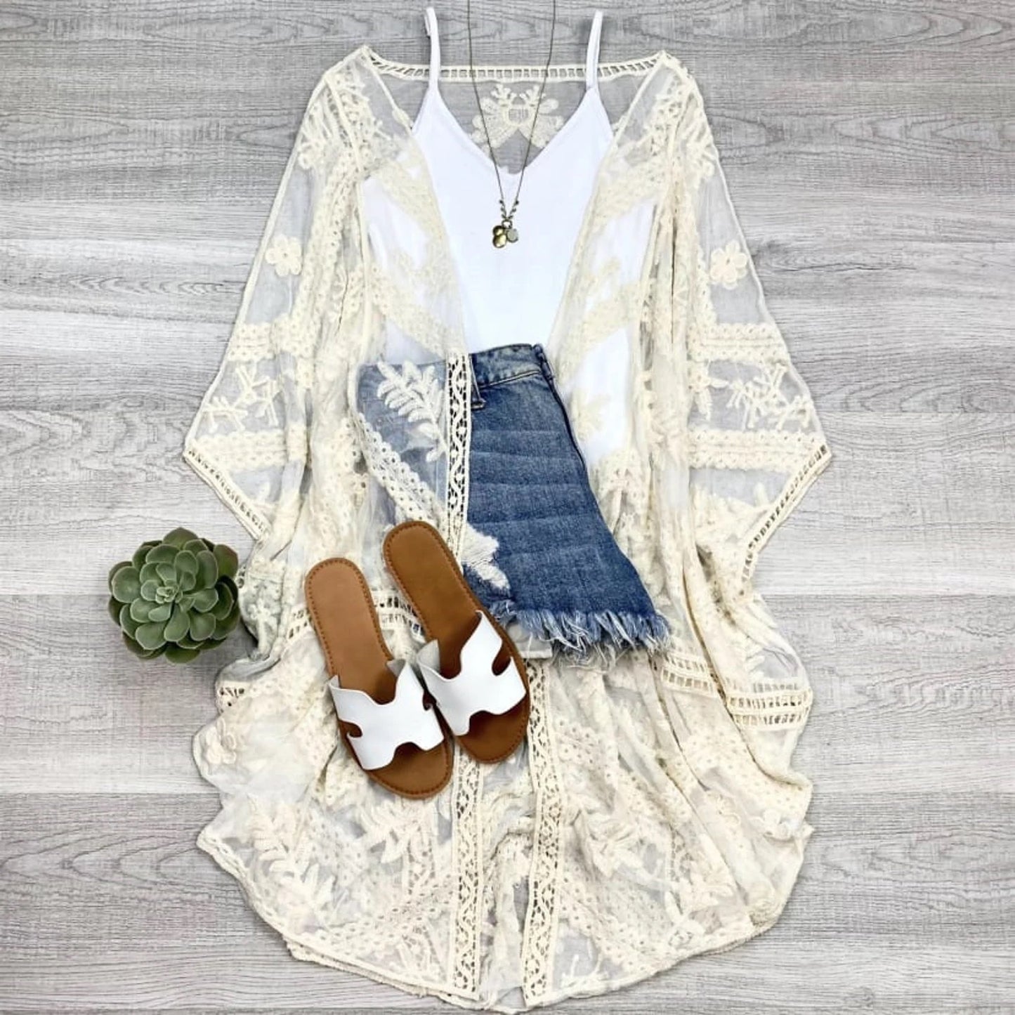 Emily Embroidered Boho Mesh Kimono