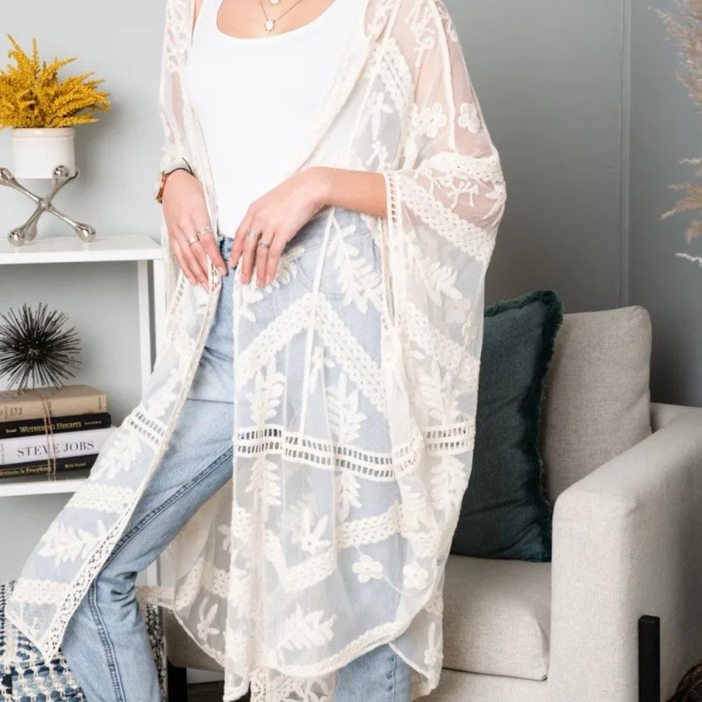 Emily Embroidered Boho Mesh Kimono