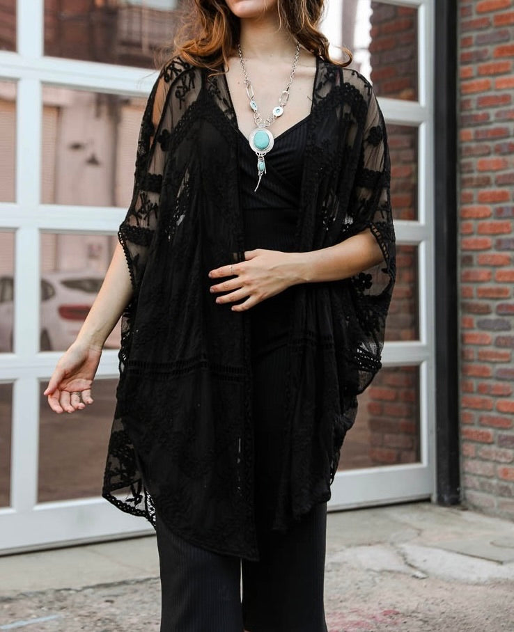 Emily Embroidered Boho Mesh Kimono