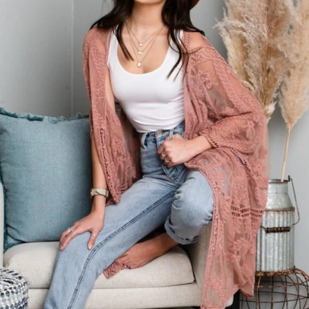 Emily Embroidered Mesh Kimono