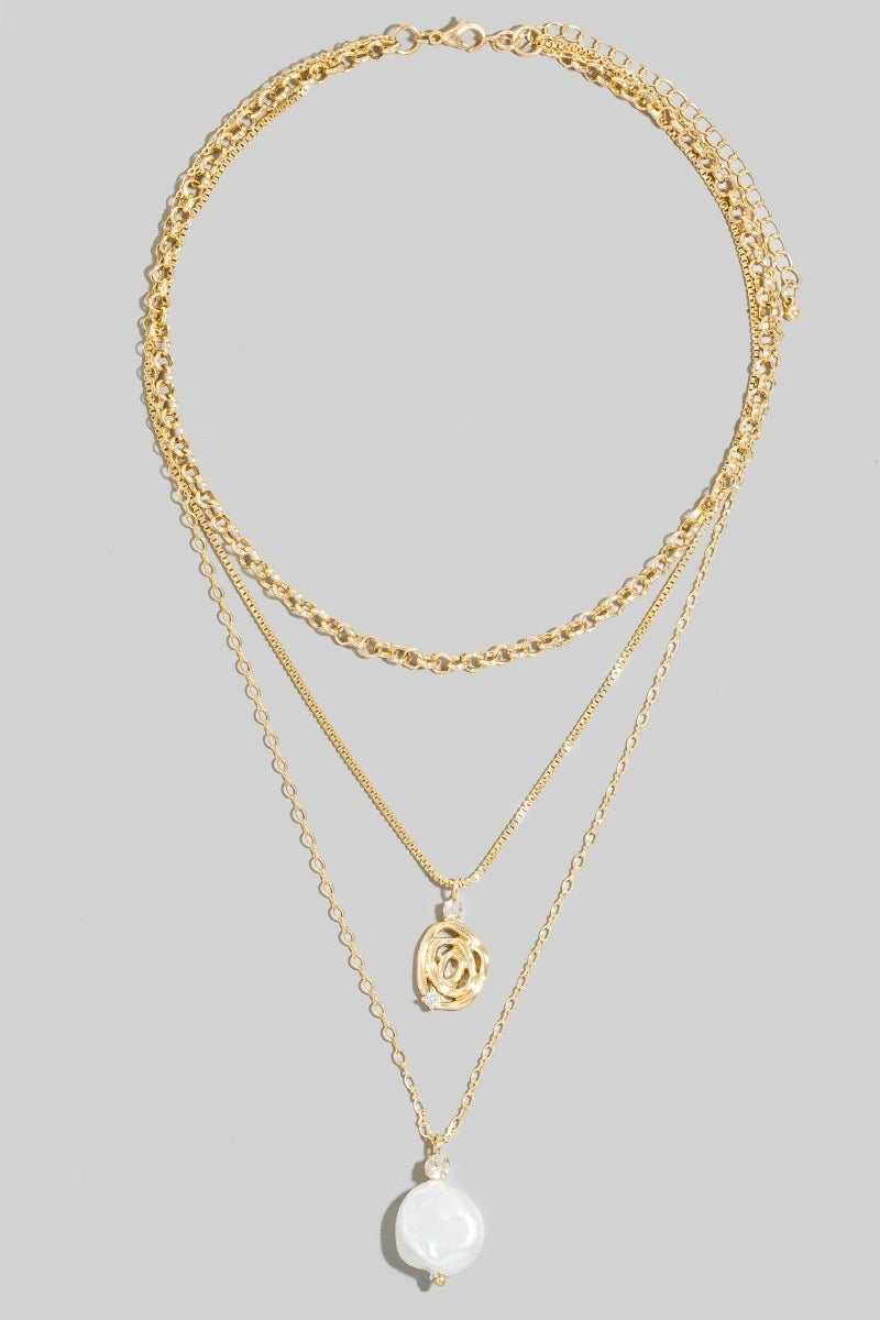 Pearl And Spiral Pendants Layered Necklace
