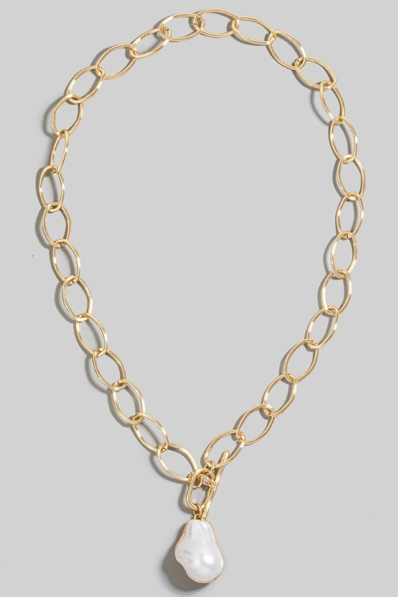 Pearl Pendant Dainty Oval Chain Necklace