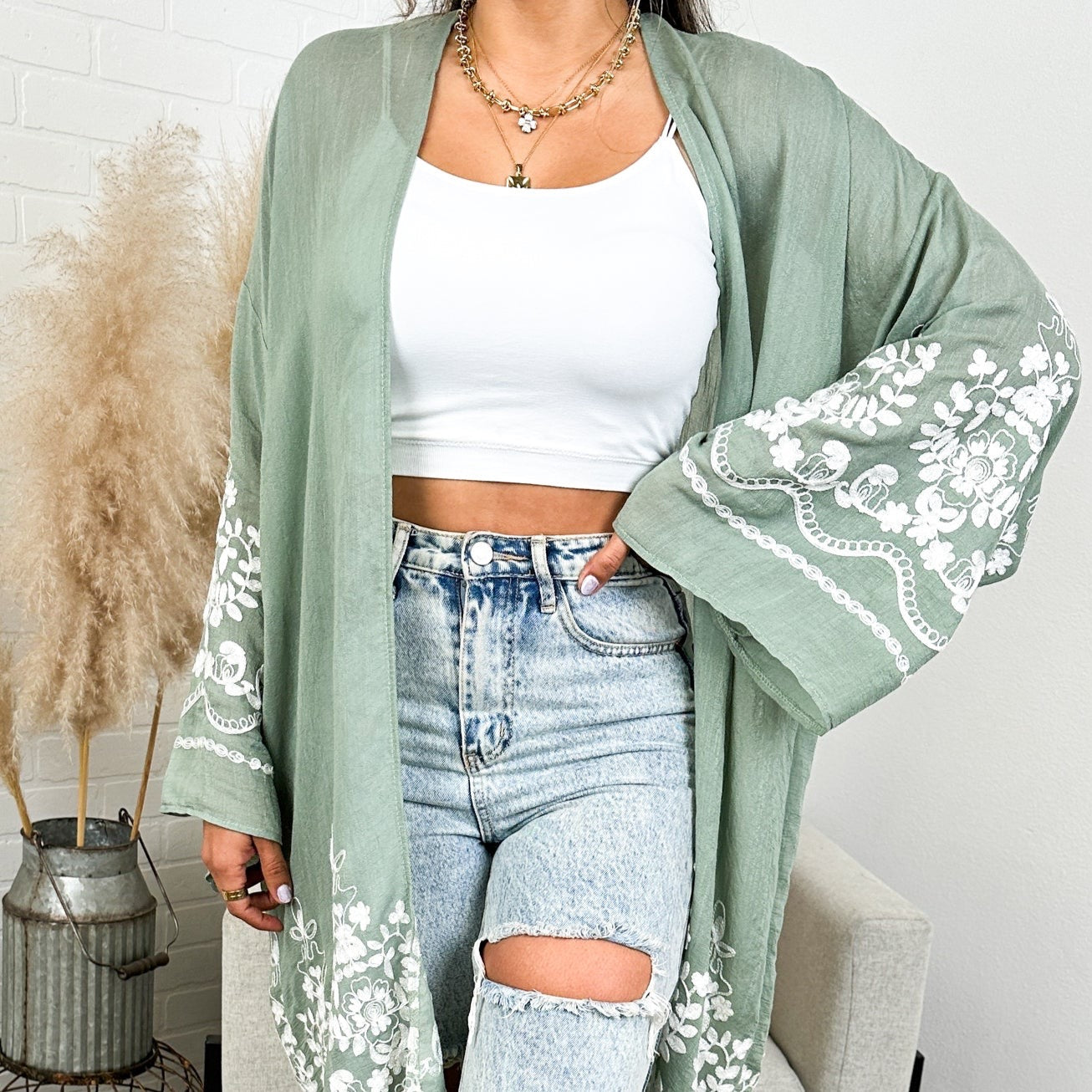 Embroidered Floral  Vine Lace Cardigan