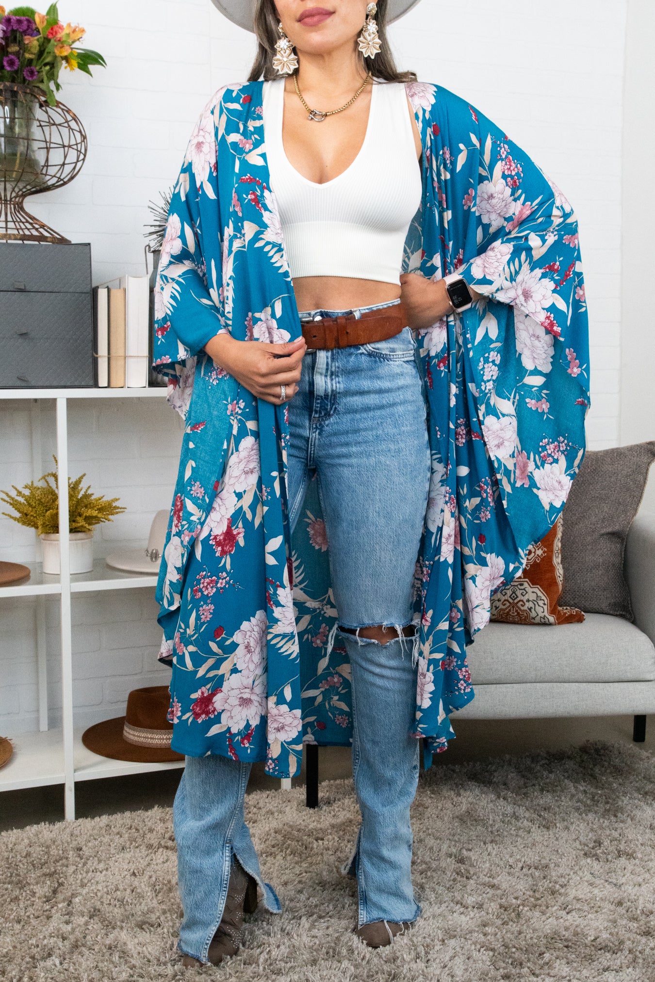 Floral Butterfly Sleeve Kimono