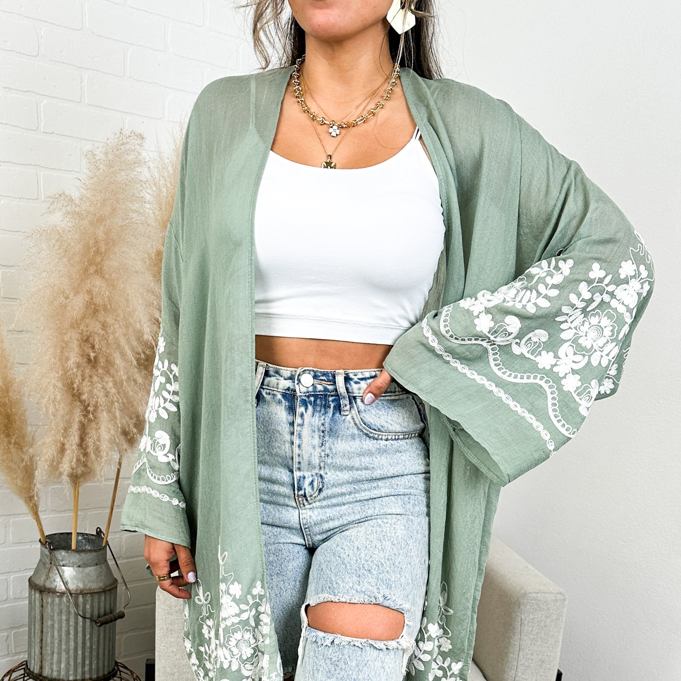 Embroidered Floral  Vine Lace Cardigan