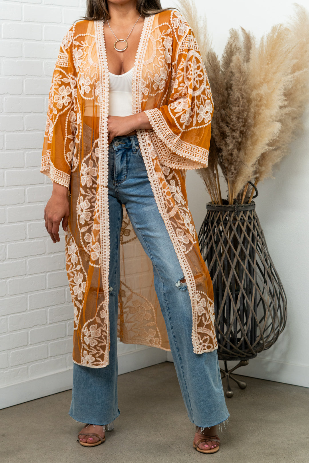 Nadia Mesh Embroidered Boho Lace Kimono