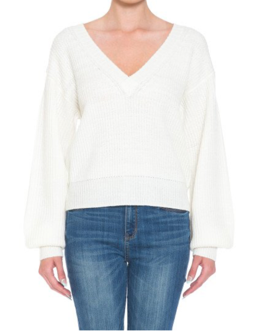 V-neck Balloon sleeve sweater