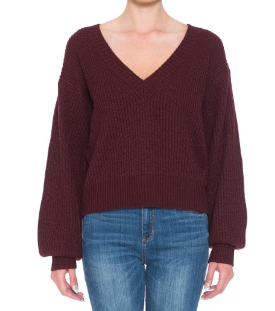 V-neck Balloon sleeve sweater