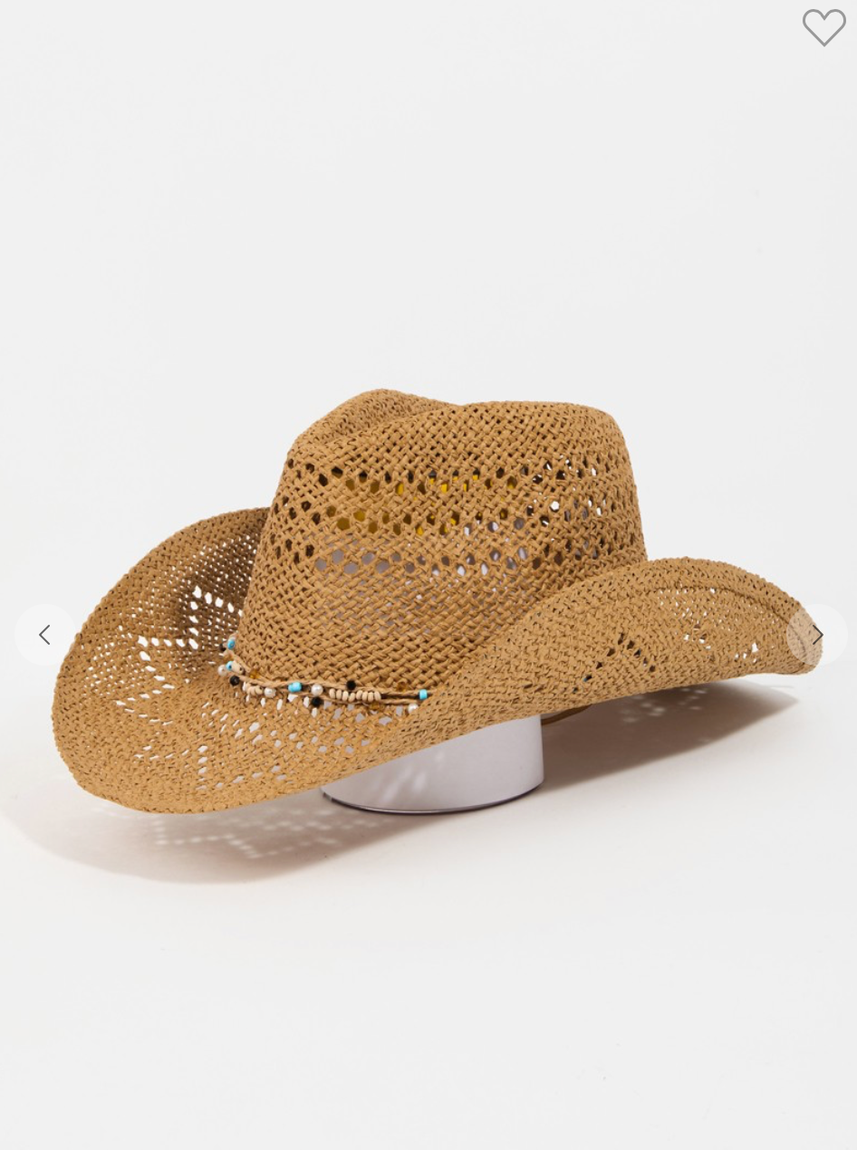 Lexie Beaded Rope Straw Braid Western Cowboy Hat