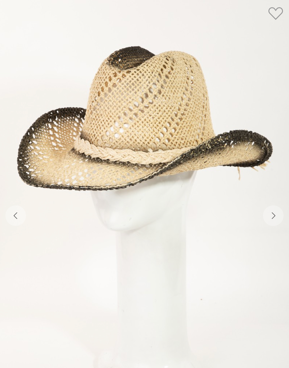 Brandee Braided Ribbon Straw Western Cowboy Hat