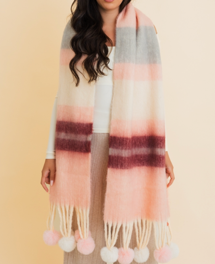 Cozy Hug Chunky Pom Tassel Scarf