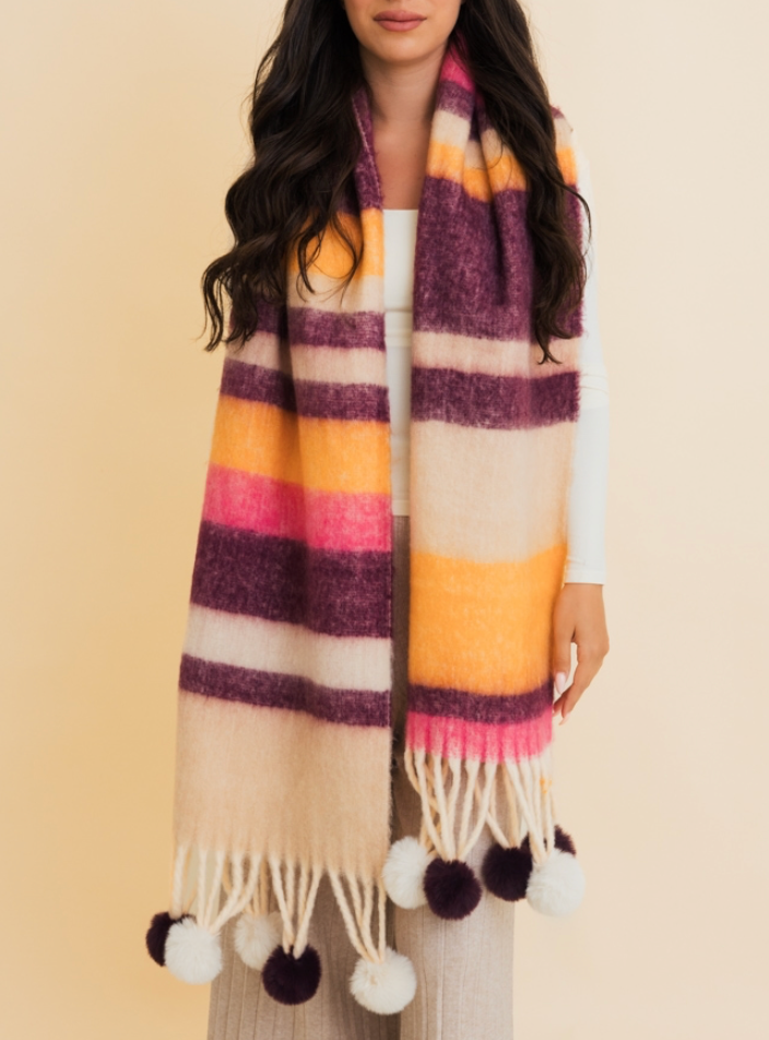 Cozy Hug Chunky Pom Tassel Scarf