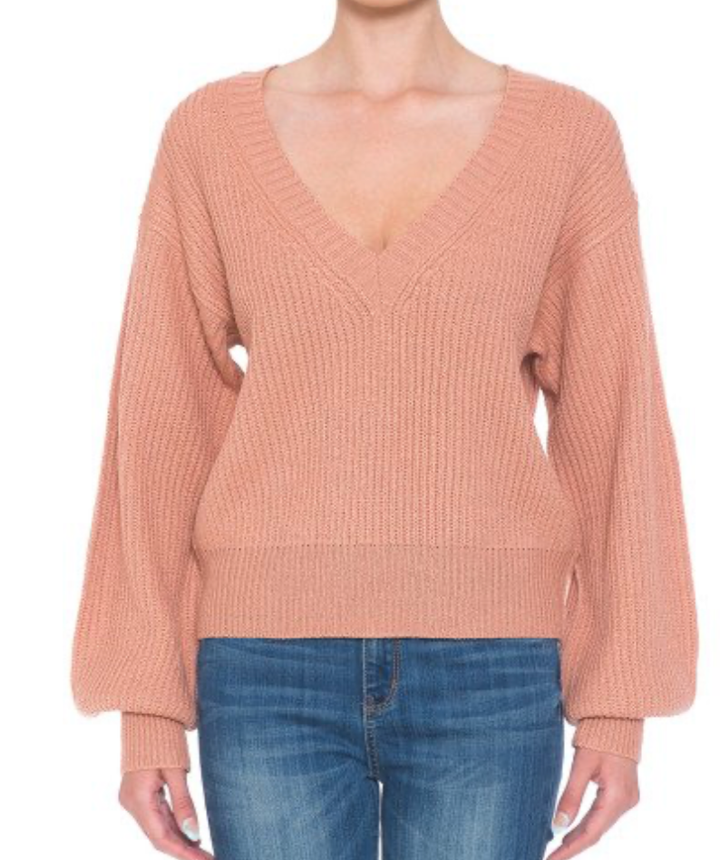 V-neck Balloon sleeve sweater