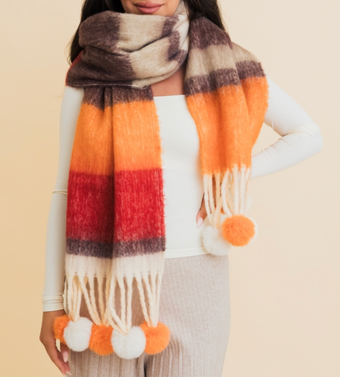 Cozy Hug Chunky Pom Tassel Scarf