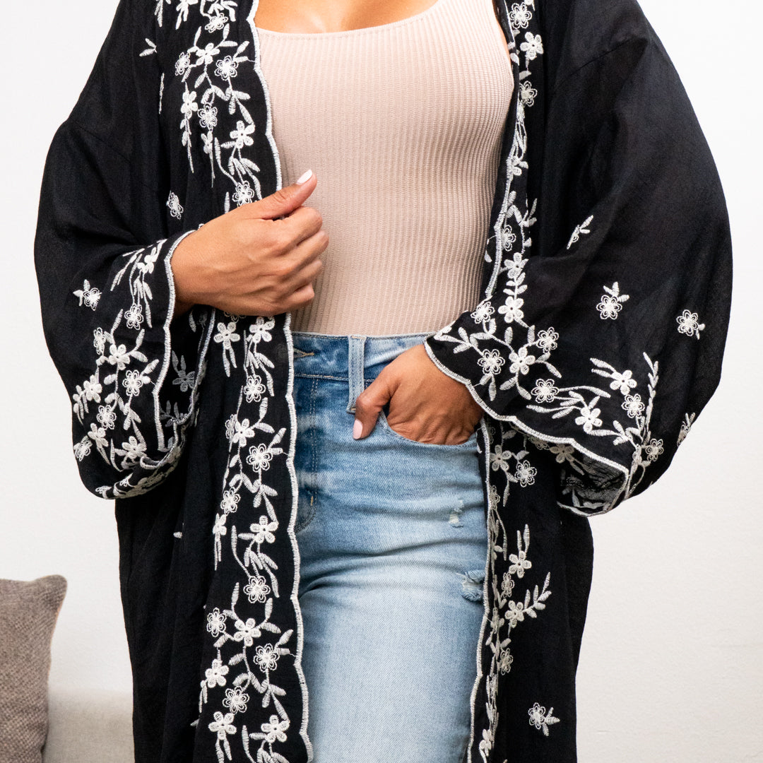 Denise Floral Embroidered Lightweight Kimono Cardigan