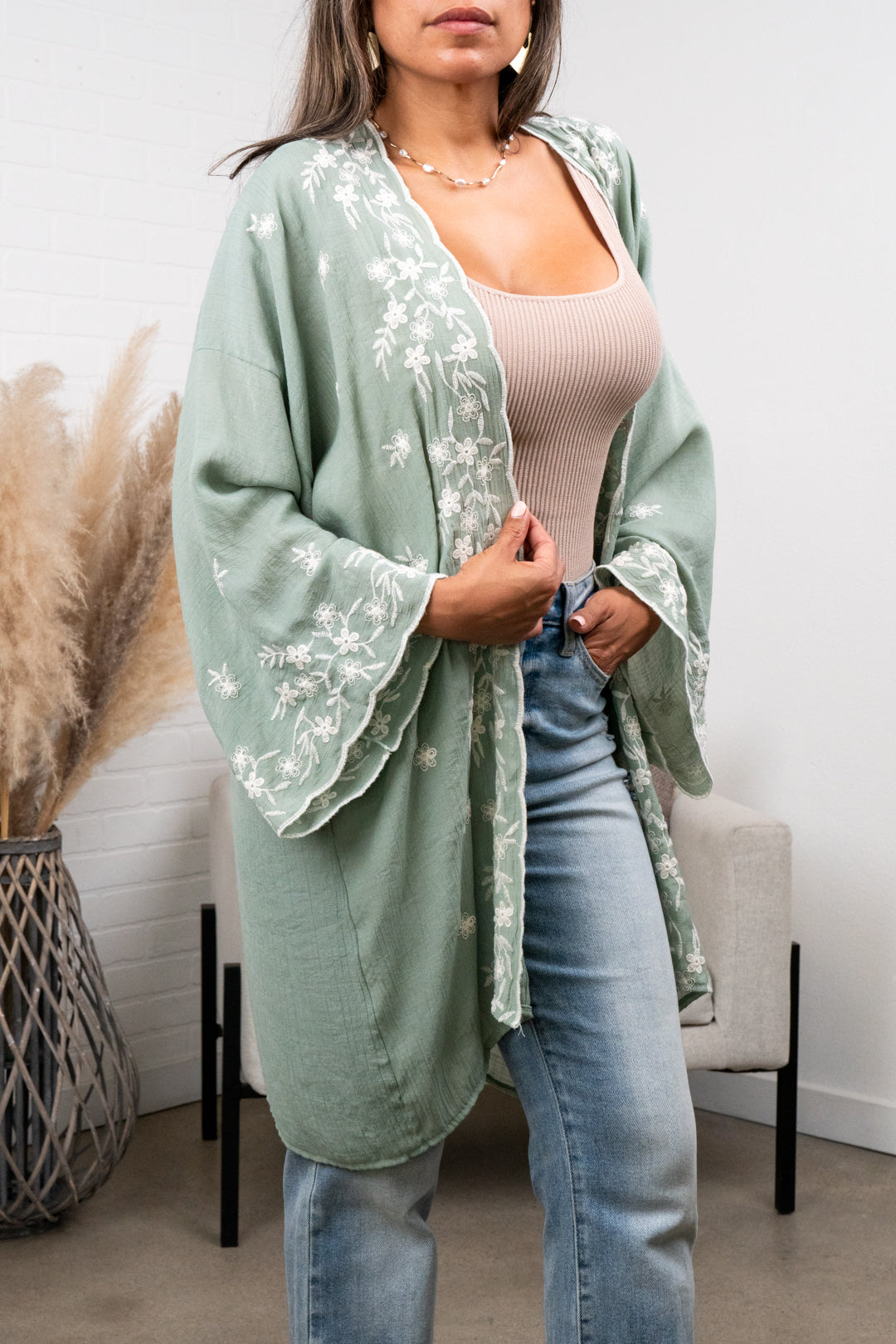Denise Floral Embroidered Lightweight Kimono Cardigan