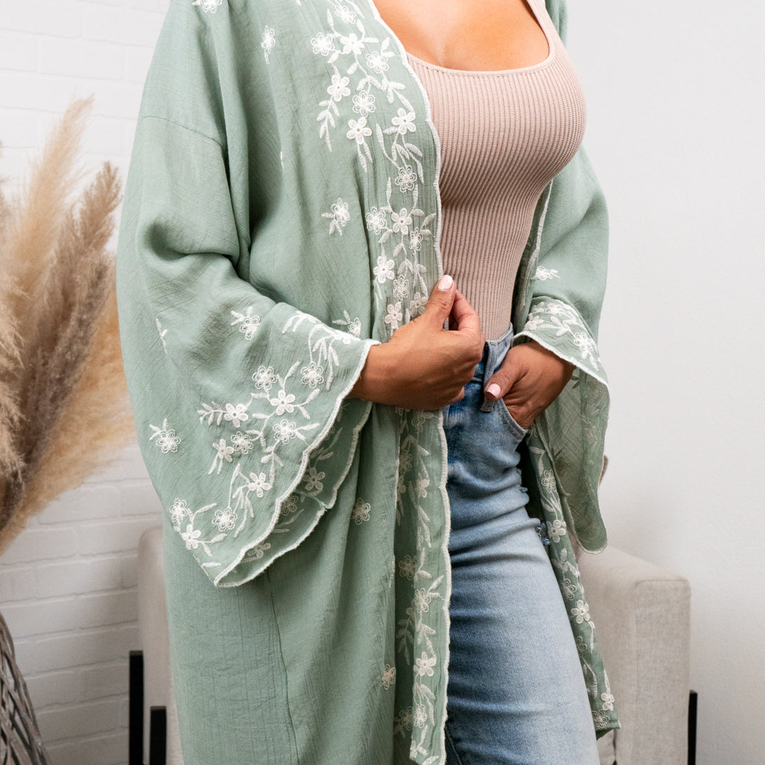 Denise Floral Embroidered Lightweight Kimono Cardigan