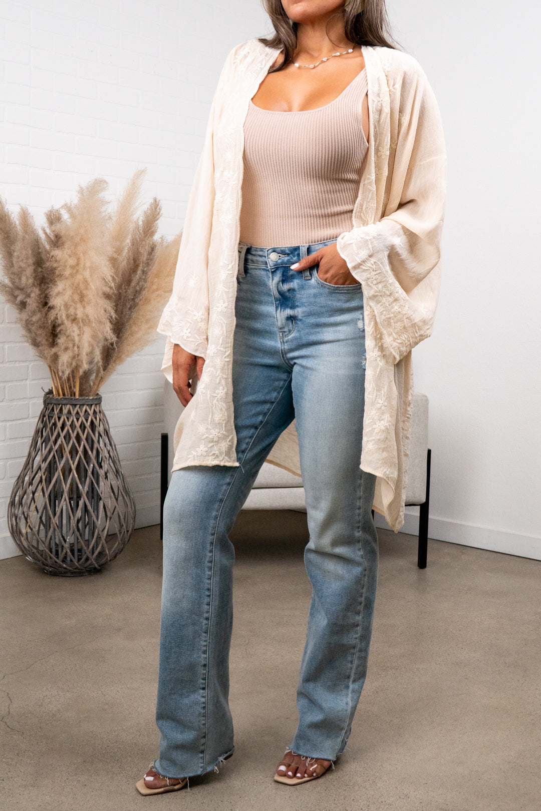 Denise Floral Embroidered Lightweight Kimono Cardigan