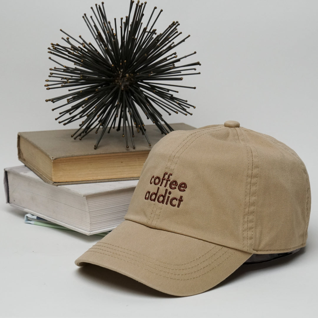 Coffee Addict Adjustable Strap Baseball Cap | One size fist most | Khaki