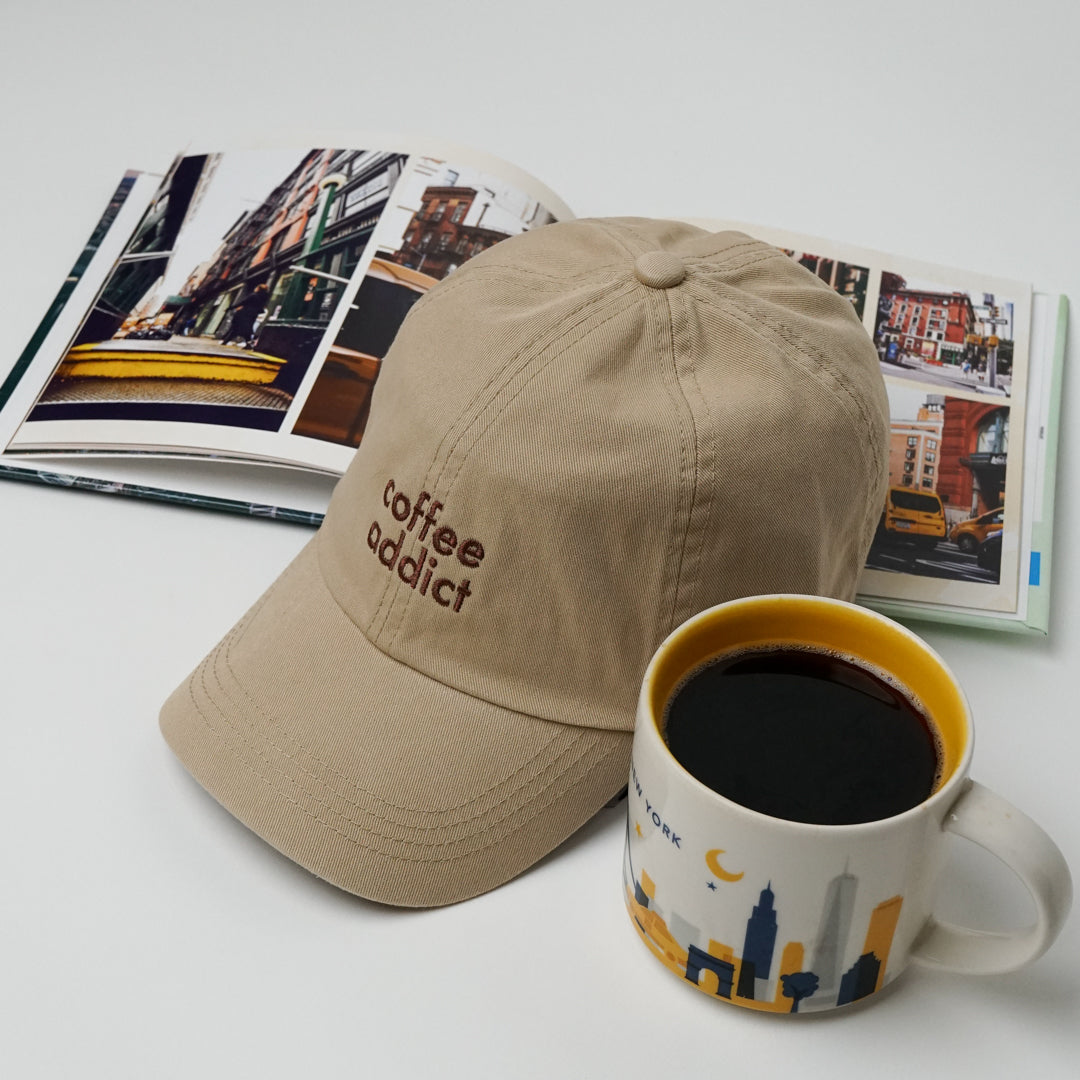 Coffee Addict Adjustable Strap Baseball Cap | One size fist most | Khaki