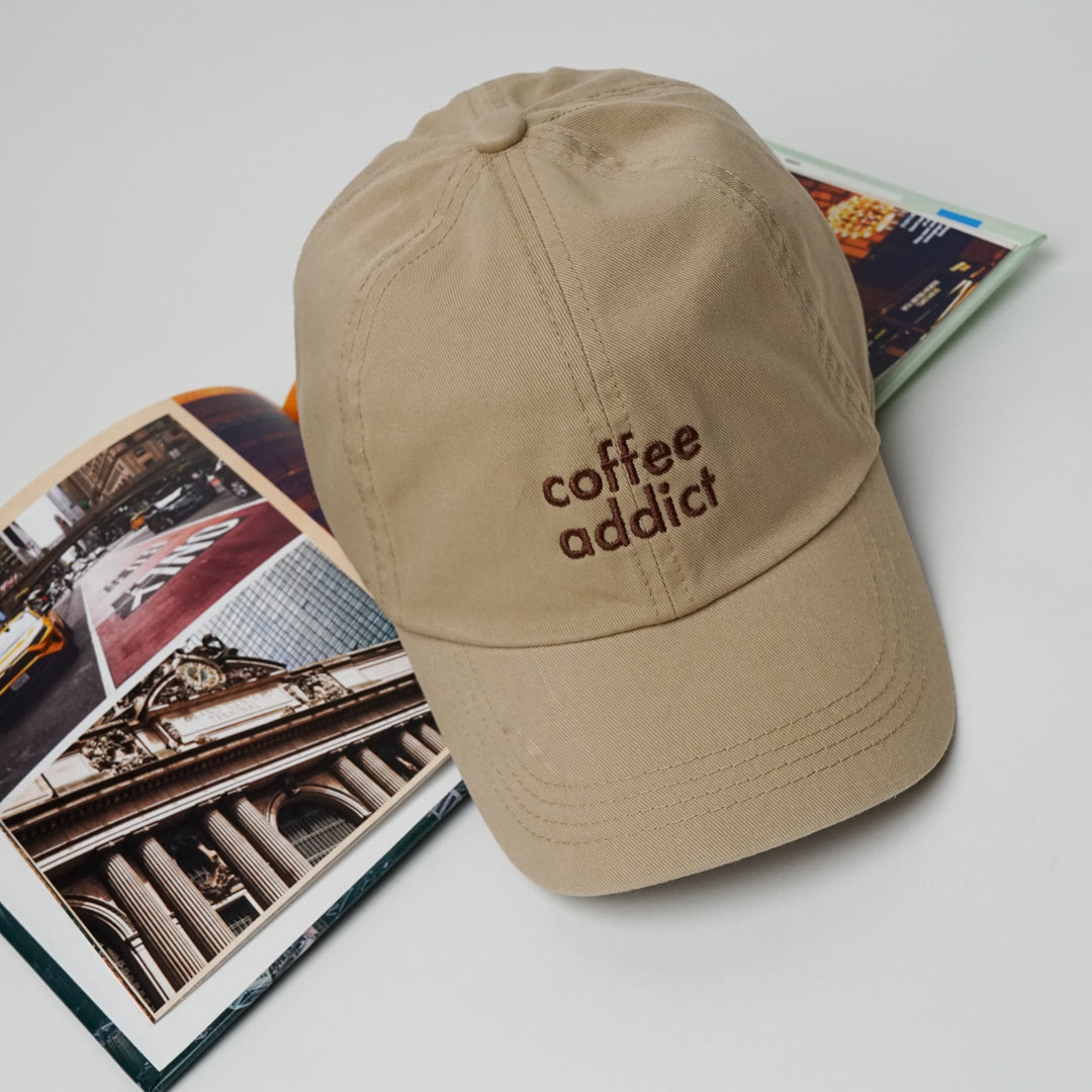 Coffee Addict Adjustable Strap Baseball Cap | One size fist most | Khaki