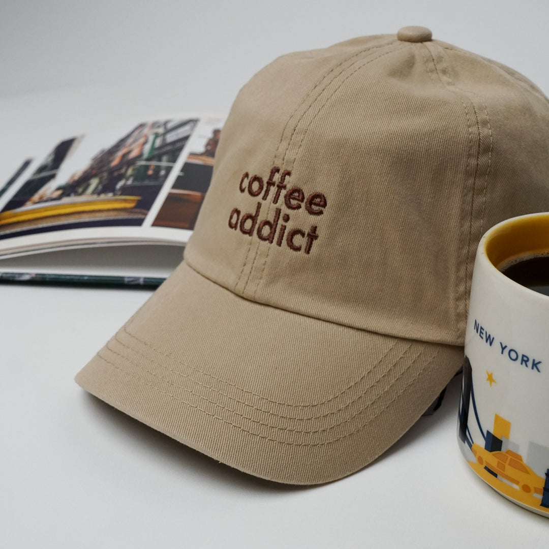 Coffee Addict Adjustable Strap Baseball Cap | One size fist most | Khaki