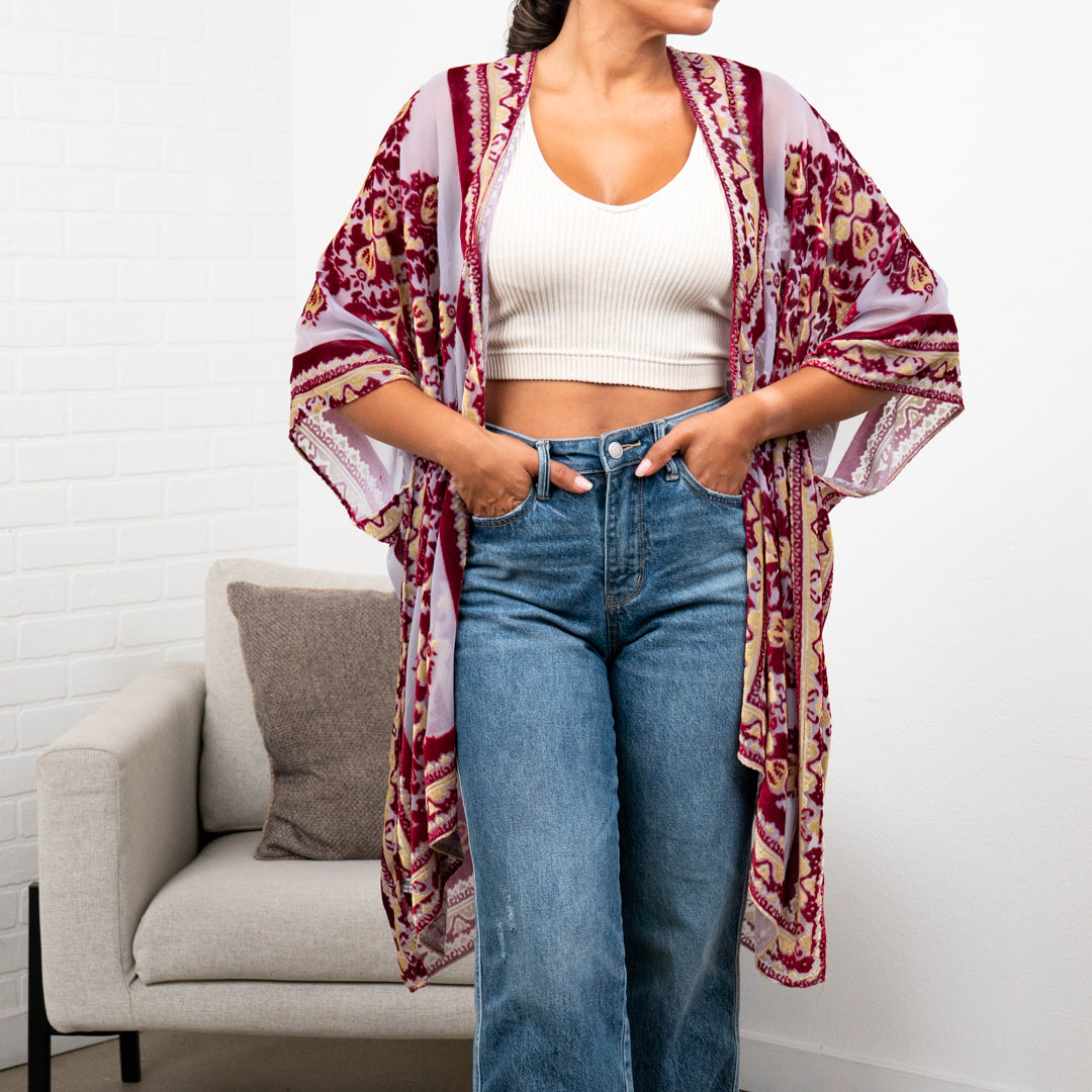Colette floral velvet kimono