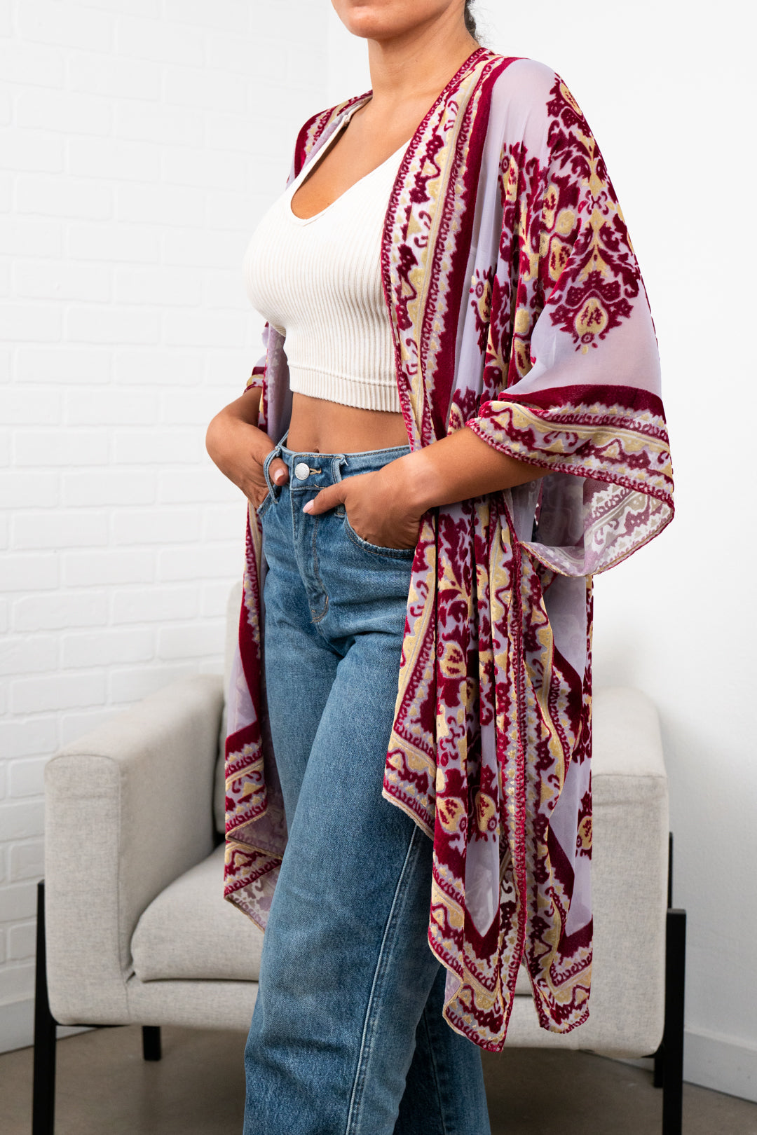Colette floral velvet kimono