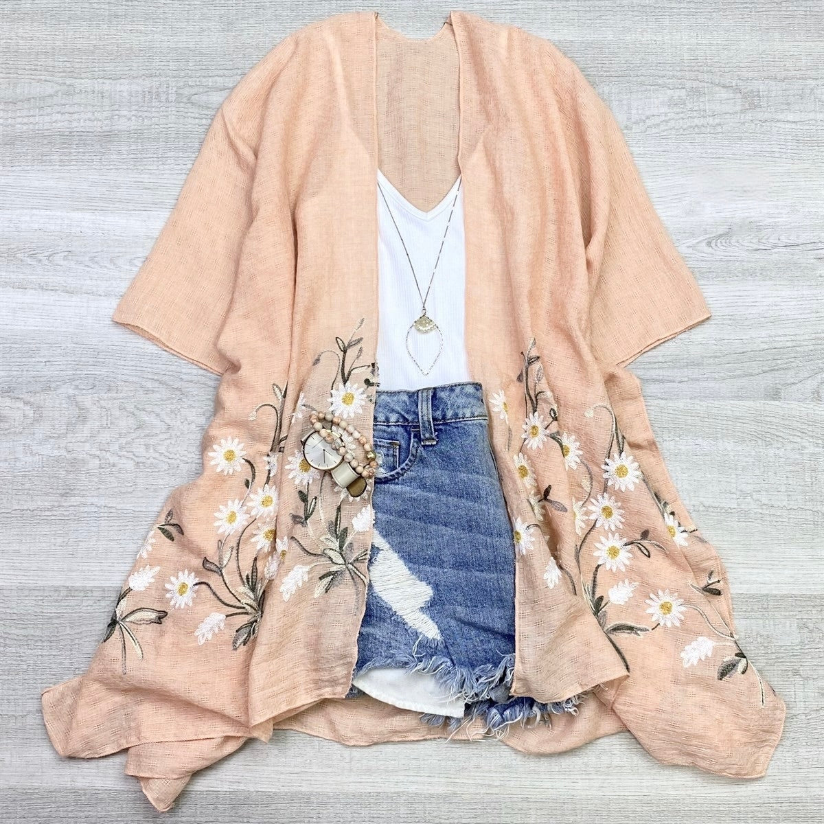 Daisy Embroidered Kimono