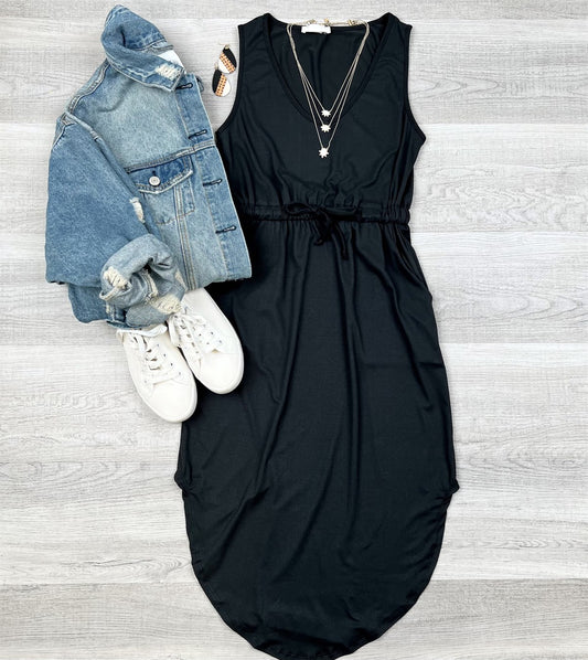 Brooke Side Pockets Sleeveless Dress | Black