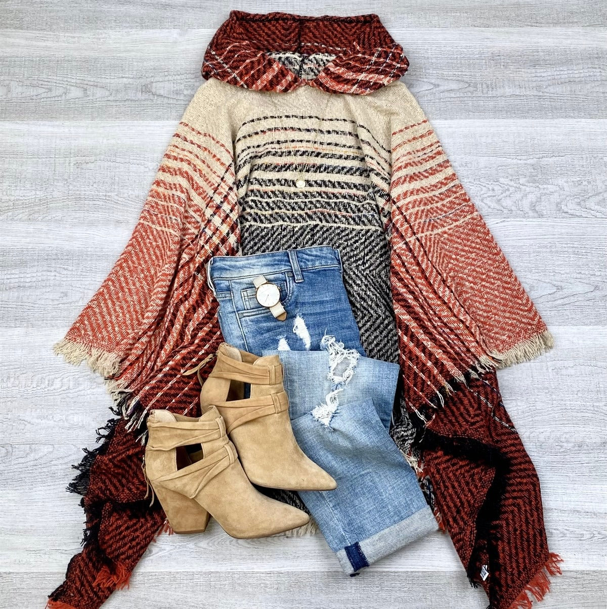 Diana Herringbone Hooded Poncho