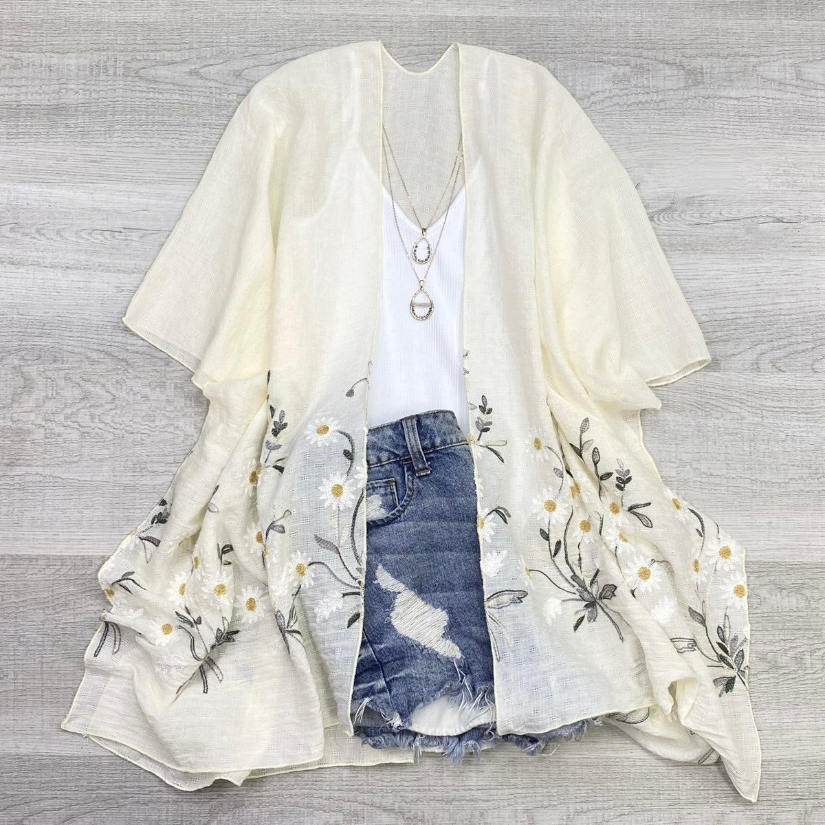 Daisy Embroidered Kimono