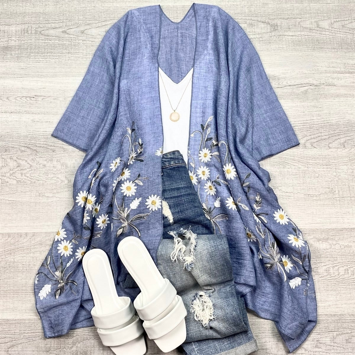Daisy Embroidered Kimono