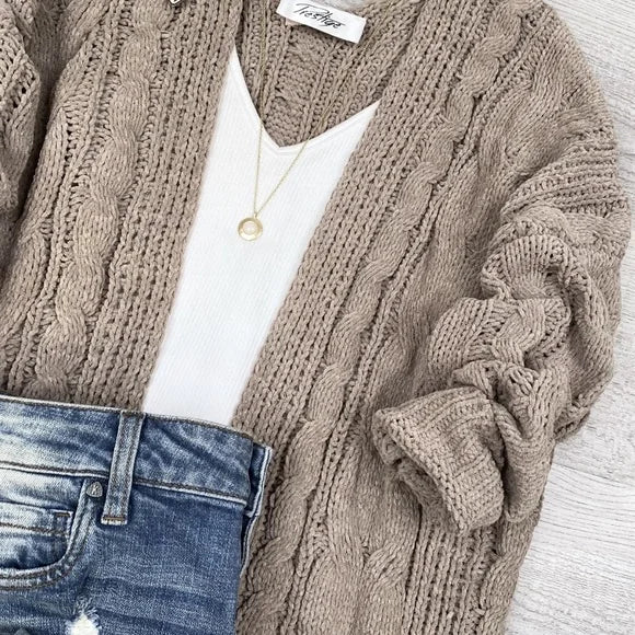 Super Soft Cable knit Cardigan-Mocha