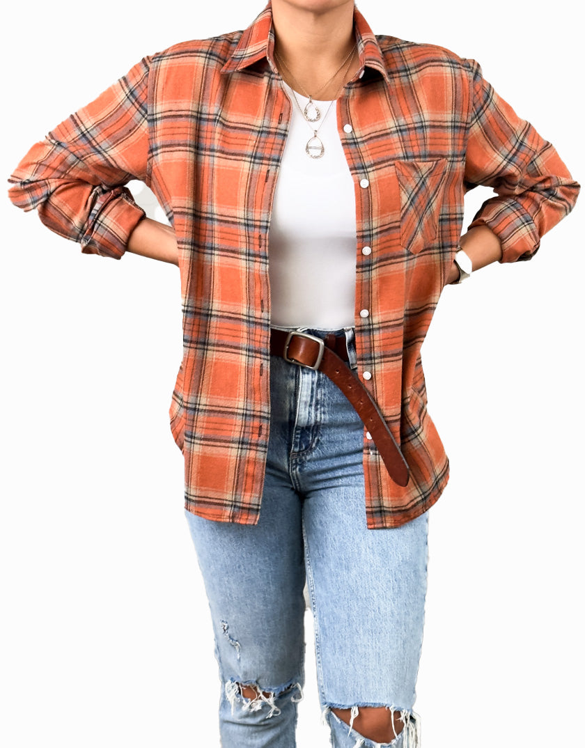 Oversized Long Sleeve Fall Flannel | Caramel