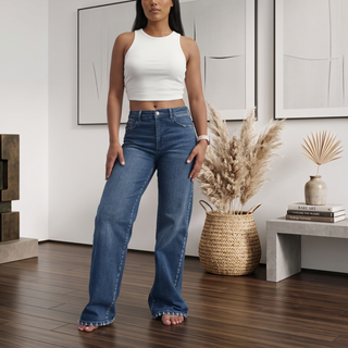 Ashlee Mid/High Rise Straight-Leg Stretch Jeans in Dark Wash