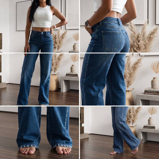 Ashlee Mid/High Rise Straight-Leg Stretch Jeans in Dark Wash