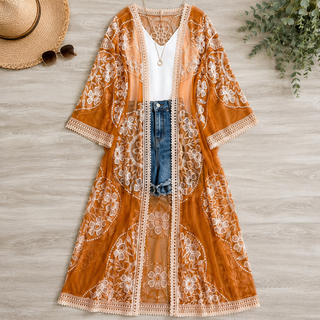 Nadia Mesh Embroidered Boho Lace Kimono