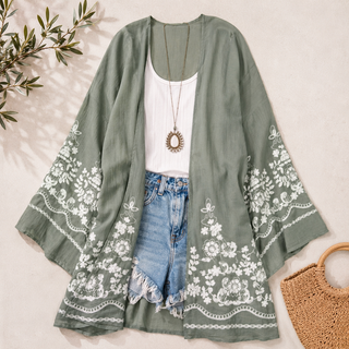 Embroidered Floral  Vine Lace Cardigan