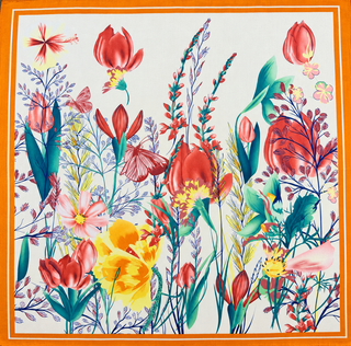 Floral print silky bandana neck scarf
