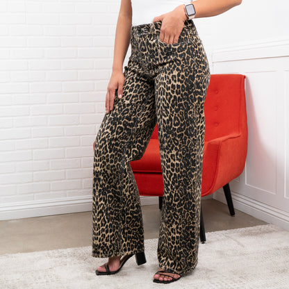 High-Rise Leopard Print Jeans – Crystal-Embellished Women’s Statement Denim