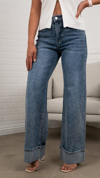 Lumi cuffs detail High-Waisted Sparkle Jeans Must Have 31" Inseam